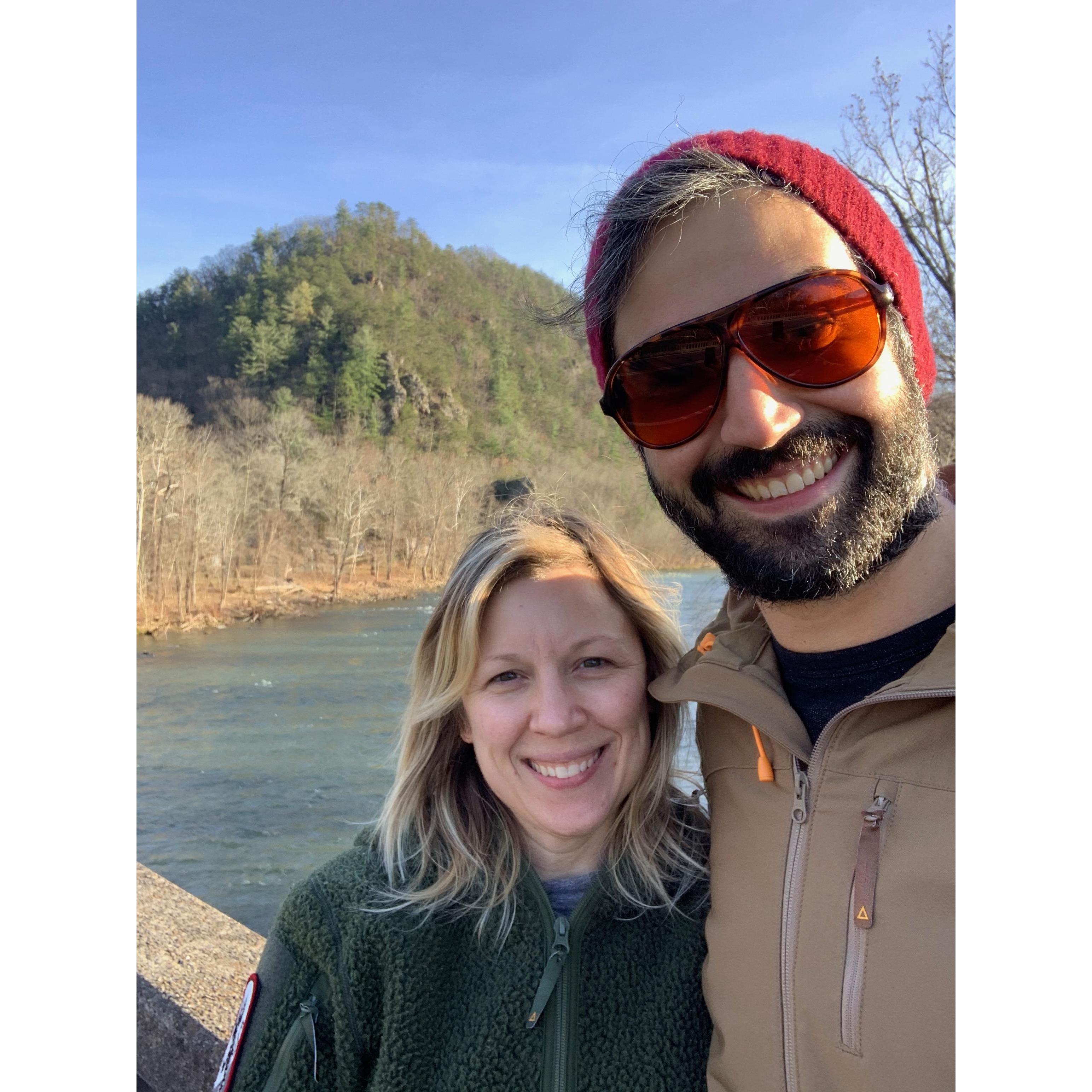 After James proposed on our hike at 'Lovers Leap' in North Carolina