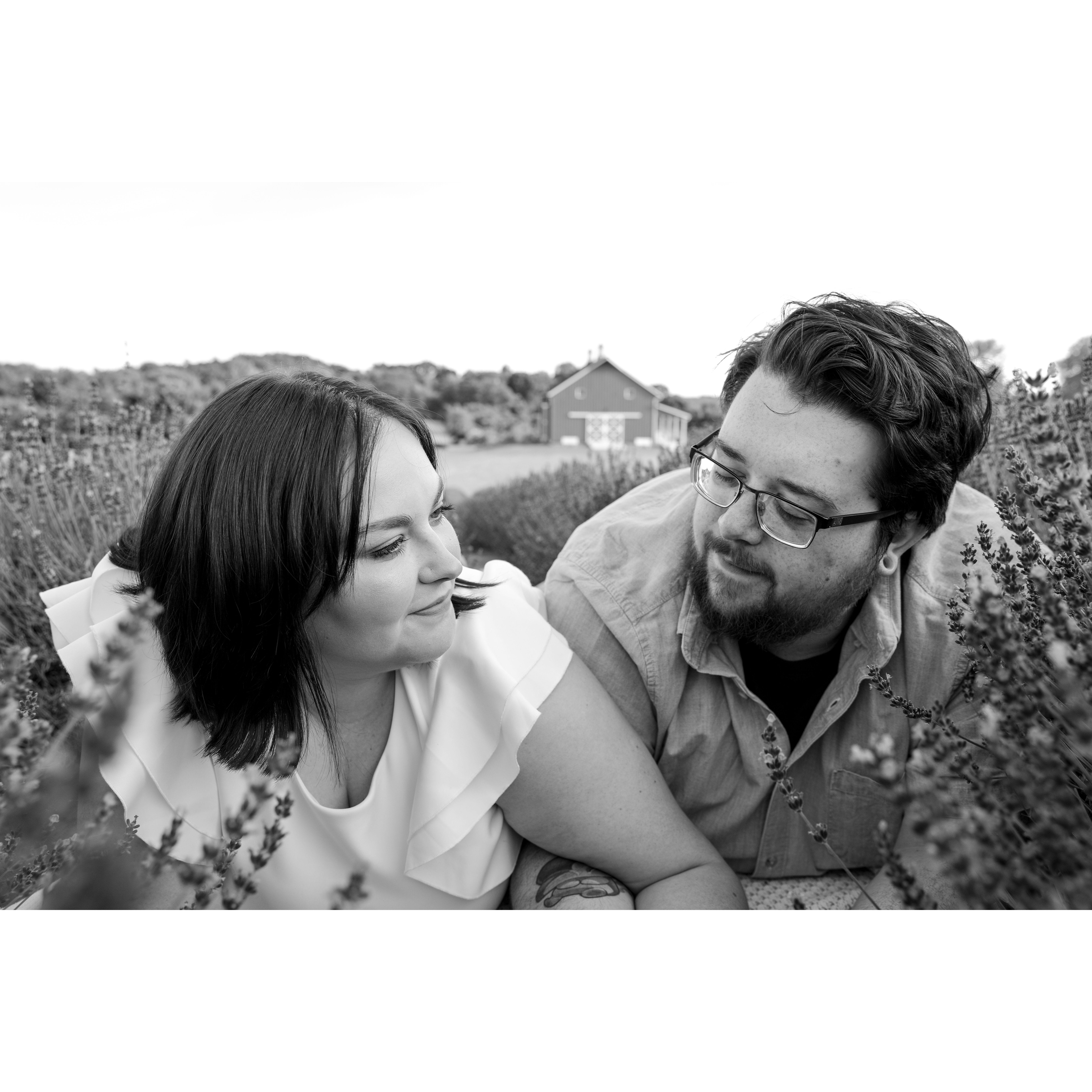 Engagement photoshoot at Sunset Ridge Lavender Farms. Photographer was Bloom Photography, LLC