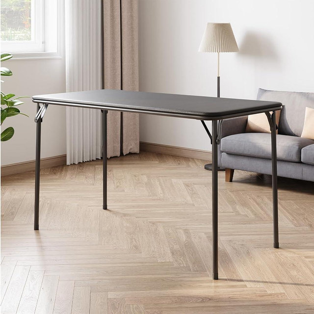GAOMON 4Ft Folding Table with Upholstered PU Leather Tabletop, Portable Card Tables with Heavy Duty Metal Legs, No Assembly Required, Portable Multifunctional for Parties, Picnics, and Games, Black