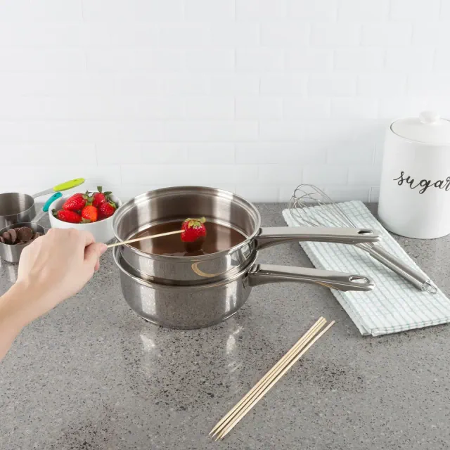 Stainless Steel 6 Cup Double Boiler – 1.5 Quart Saucepan 2-in-1 Combo with Vented Glass Lid- Kitchen Cookware with Measurements by Hastings Home