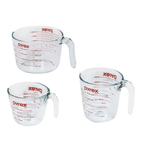 Pyrex Essentials (3-Pack) Glass Measuring Cups Set, (1, 2 & 4 Cup)