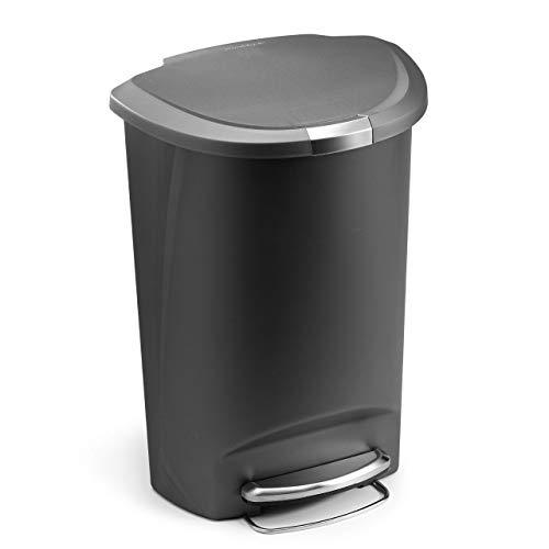 simplehuman 50 Liter / 13 Gallon Semi-Round Kitchen Step Trash Can, Grey Plastic With Secure Slide Lock