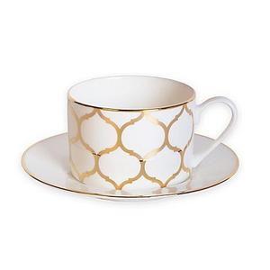 Nevaeh White by Fitz and Floyd - Nevaeh White® by Fitz and Floyd® Lattice Cup and Saucer in Gold
