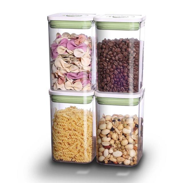 linoroso Pop Airtight Food Storage Containers with Time Recording Lids, BPA-Free Stackable Plastic Storage Containers Set of 4, Dry Cereal Container Set for Pantry Countertop Fridge Organization