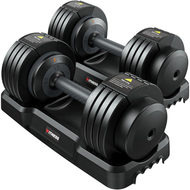Rendpas 25/55LB Adjustable Dumbbells Set of 2, 1-Sec Adjustable Weights Dumbbells Set, 5 in 1 Free Adjustable Dumbbell Set with Anti-Slip Texture Handle, Exercise & Fitness Dumbbells, Weight Set For Home Gym Suit both Men and Women