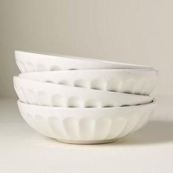Anthropologie Stoneware Pasta Bowls, Set of 4, Cream