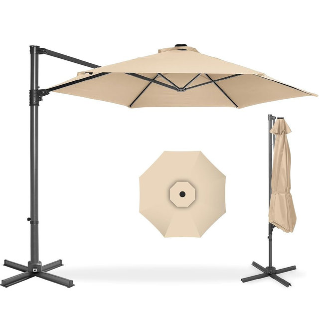 Best Choice Products 10ft Offset Cantilever Hanging Market Patio Umbrella, Smooth 360° Rotation, 8 Sturdy Ribs, Easy Adjustment - Sand