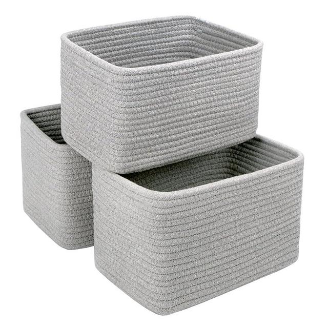 R RUNKA Small Baskets Set of 3 - 11"x7"x7" Perfect Toy Baskets for Storage, Ideal Storage Basket for Cube, Towels, and More - Basket for Shelves （Grey
