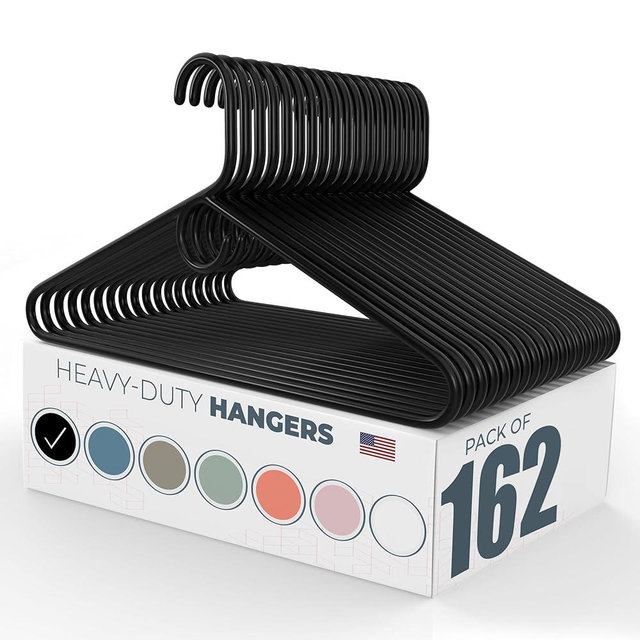 Neaties Heavy Duty Clothes Hangers 100+ Pack (162 Count) – Made in The USA – 8lb Capacity Plastic Hangers for Adult Clothing – Durable for Pants, Coats, Jackets, or Jeans – Black