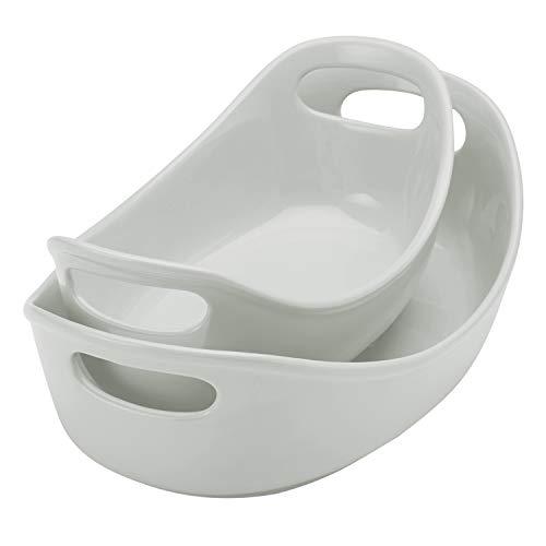 Rachael Ray Ceramics Bubble and Brown Oval Baker Set, 2-Piece, Light Sea Salt Gray - 47655