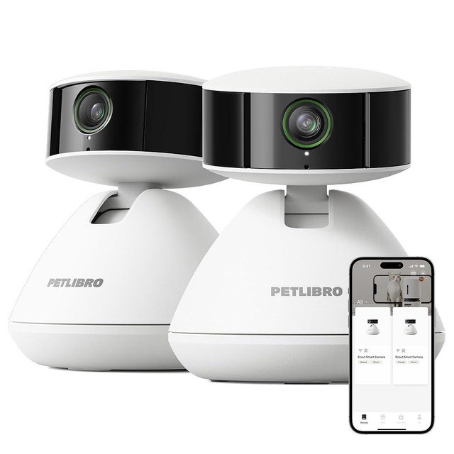 PETLIBRO 2-Packs AI Pet Camera Indoor with Phone app, Multi-Pet Recognition & AI Summary, 360° Auto Tracking Night Vision Cat cam Dog cam, [One Dog Camera Requires One Subscription]