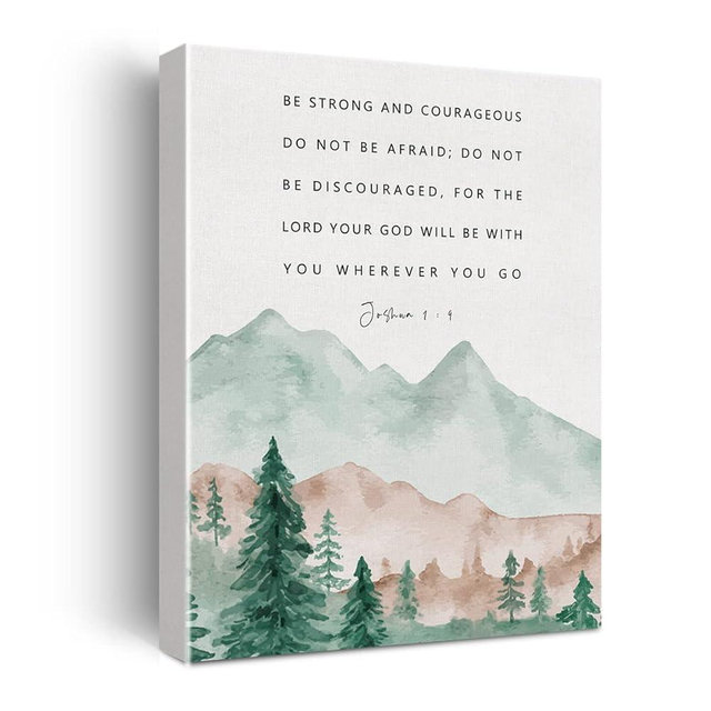 Bible Verse Canvas Print Decor Be Strong and Courageous Wall Painting Watercolor Home Office Posters Artwork Decoration 12”X15” (Framed)