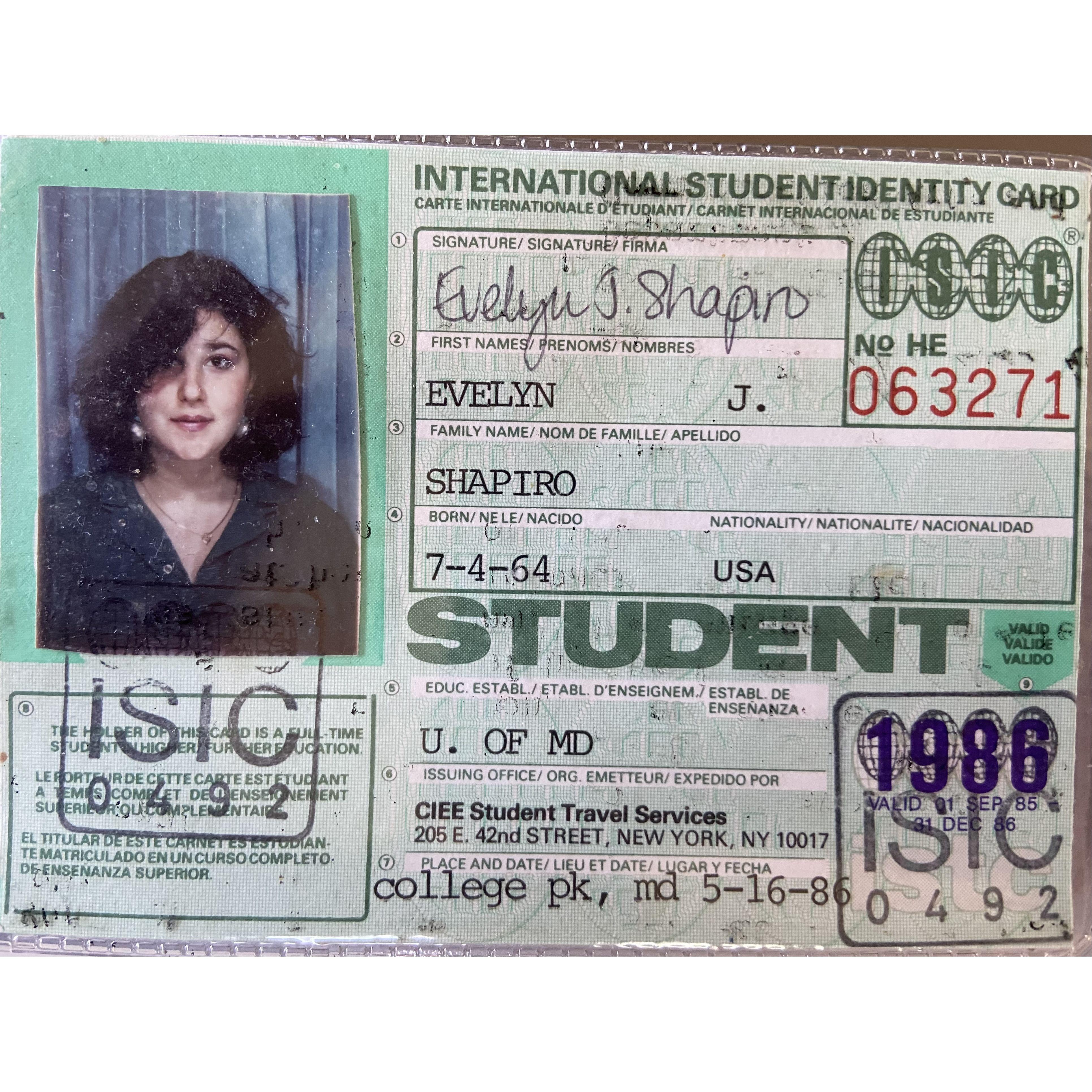 My student ID from when I went to school in London. Antoine was in Los Angeles, working at Rosenblatt's T-Shirts and being an extra in movies and TV.