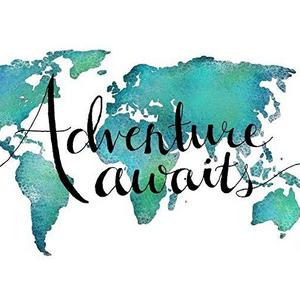 Adventure Awaits Teal World Map Art Print Travel Quote Wall Decor 8x10 inches