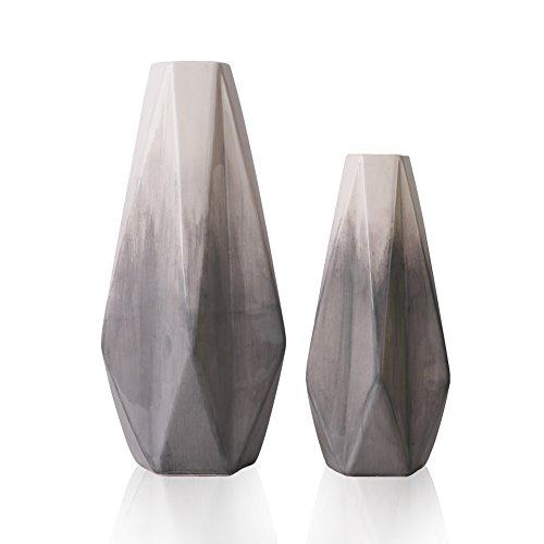 TERESA'S COLLECTIONS Ceramic Flower Vase,Set of 2 Grey and White Modern Geometric Decorative Vases Set for Centerpieces,Kitchen,Office,Wedding or Living Room