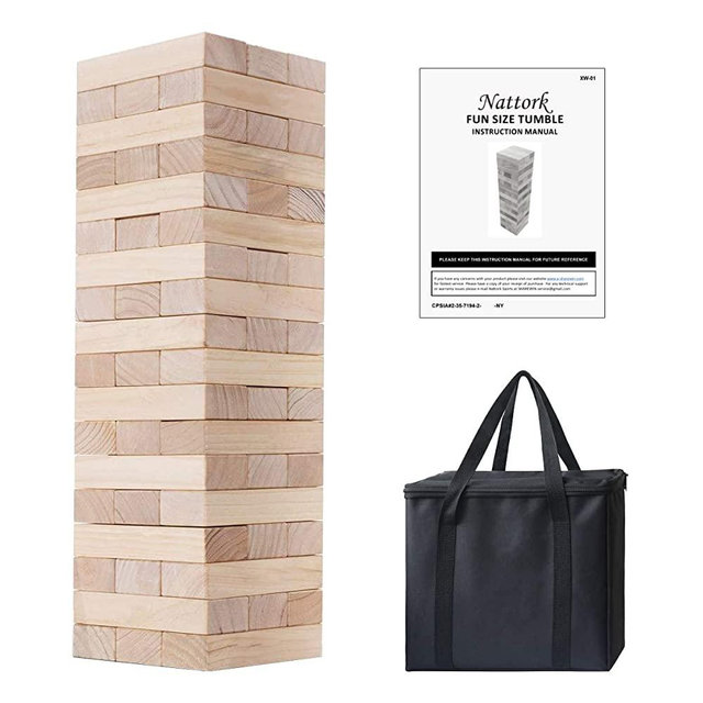 Giant Tumbling Tower (Stacks to 4+ Feet) Blocks Game Giant Wood Stacking Game with Carrying Case|Made from Premium Pine Wood|Ideal for for Adult Kids Family,6x2x1.3 Inch,54PCS