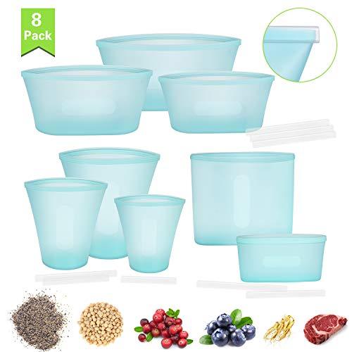 Jane Choi Reusable Silicone Food Bag Silicone Food Storage Bags Silicone Bags for Sandwich/Snack/Fruit/Meat/Vegetables Microwave Dishwasher Freezer Safe 8 Pack