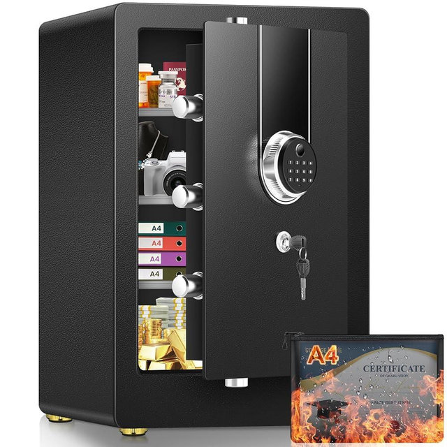 5.0 Cuft Biometric Fireproof Safe For Home, Heavy Duty Safe Box Fireproof Waterproof, Large Document Safety With Keypad and Dual alarms, Digital Security Safety Box for Money Jewelry