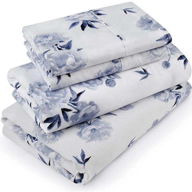 Utopia Bedding Queen Sheet Set, Soft Microfiber 4 Piece Bed Sheets with 15" Deep Pocket - Easy Care Brushed Microfiber (Rose Floral - Navy)
