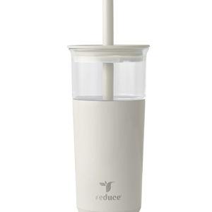 REDUCE Aspen 20 oz Vacuum Insulated Glass Tumbler with Lid & Extra Wide Straw - Keeps Drinks Cold for 12 Hrs - Ideal for Iced Coffee, Smoothies & Boba - Dishwasher Safe, Soft Base - Unbleached