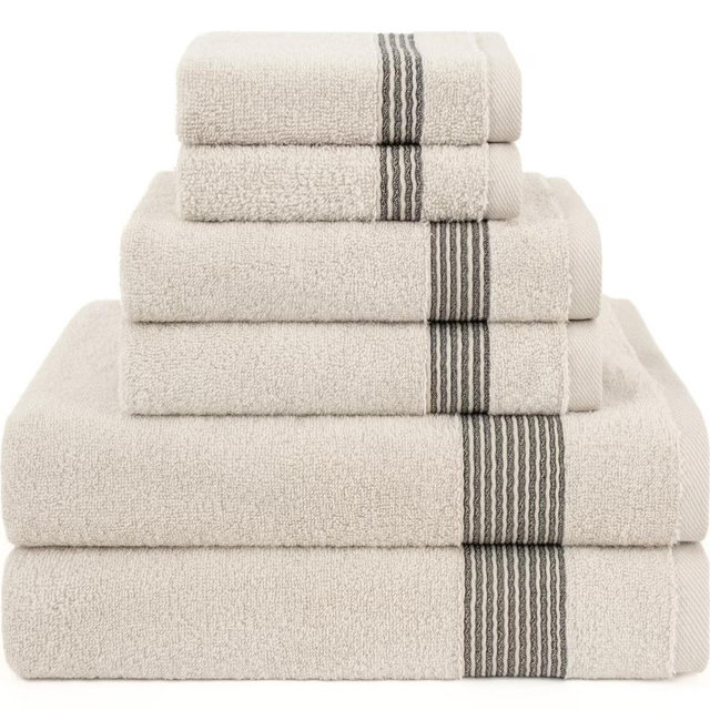 American Soft Linen Pleated Collection 100% Combed Cotton Luxury 6 Piece Towel Set, Zero Twist Ultra Soft and Plush Towels for Bathroom