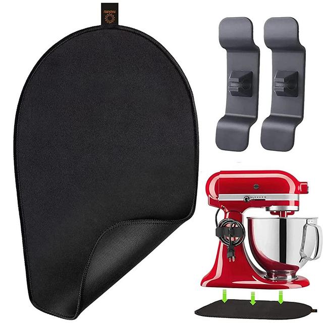Mixer Slider Mats for Kitchenaid Mixer Accessories Mover Sliding Mat 4.5-5 Qt Tilt-Head Stand Mixers Easily Push Kitchen Machines with Two Cord Organizer (1Mixer Mat (Black)+2 Wire organizer (grey))