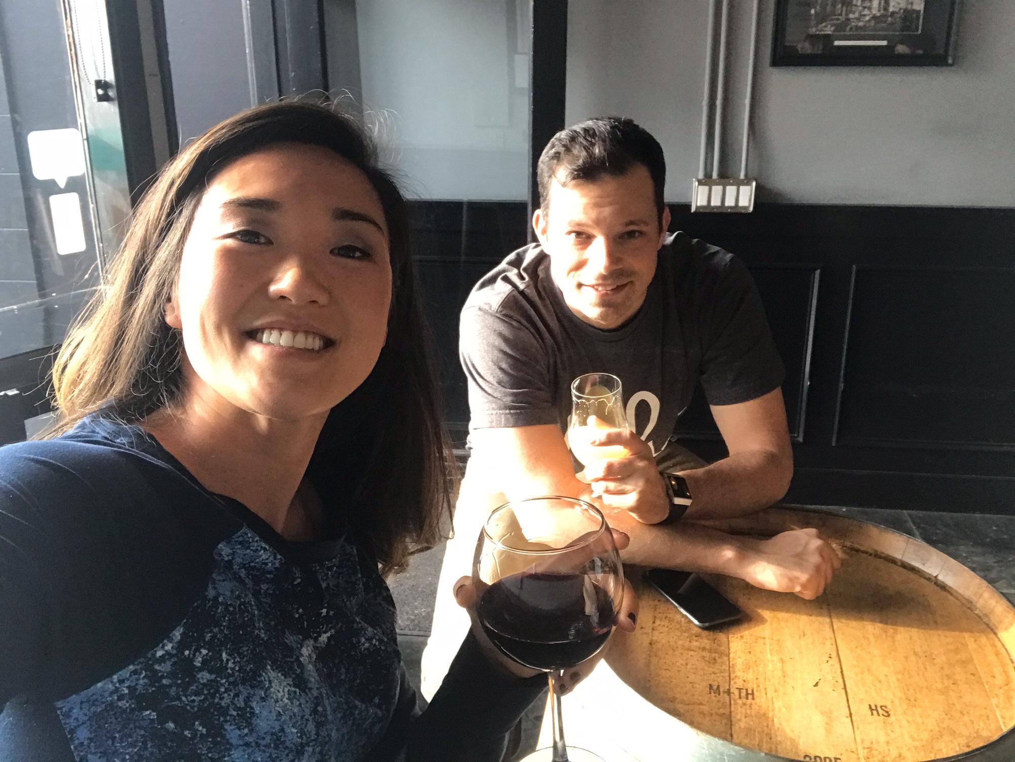 Toasting to our first home together on move-in day.
Don't be fooled by Nick's expression, he was thrilled!
