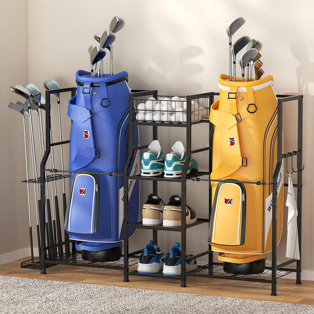 samstar Golf Storage Garage Organizer, Golf Bag Storage Stand 2 Golf Bags and Equipment Accessories, Storage Rack for Home, Garage, Golf Clubs