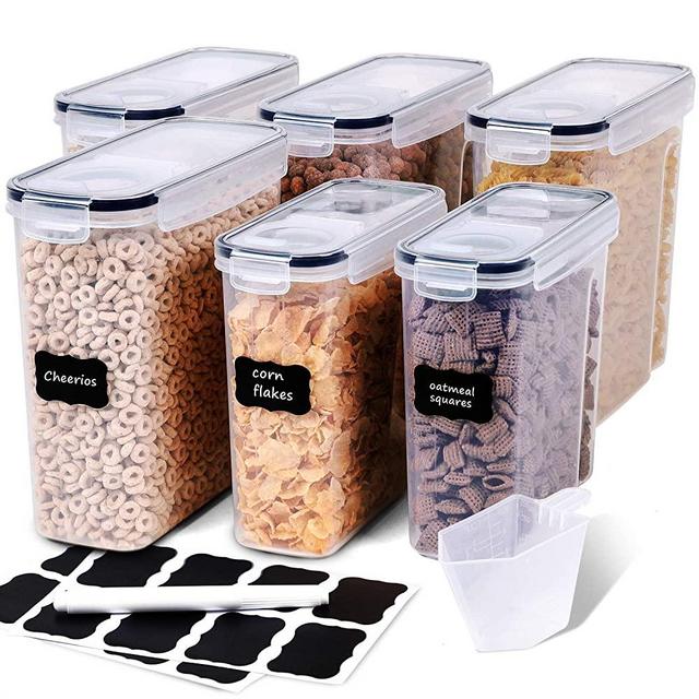 Cereal Containers Storage Set - 6 Piece Airtight Large Dry Cereal Storage Containers(135.2oz), BPA Free Dispenser Plastic Cereal Storage Containers with 16 Labels & Pen - FOOYOO