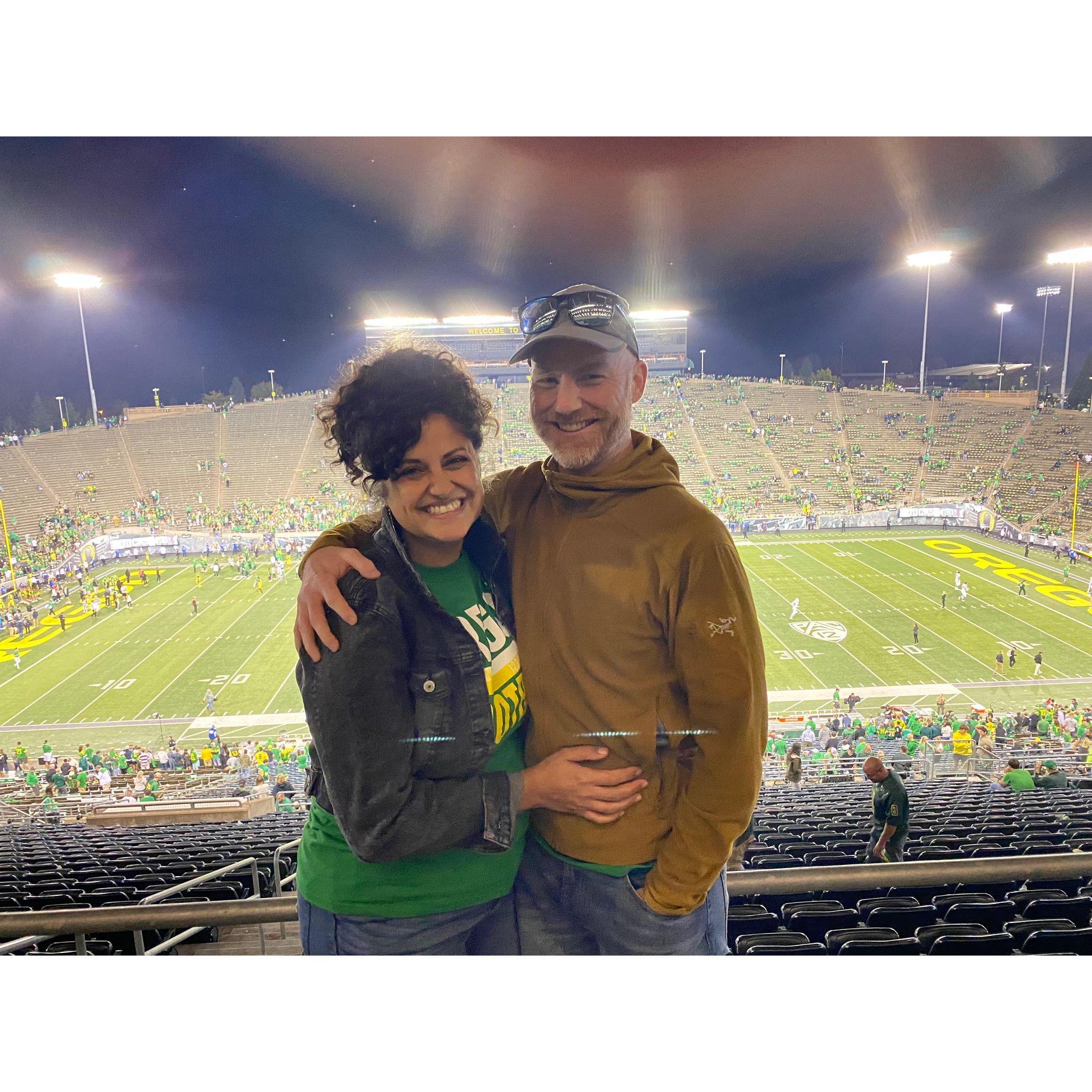 Monica's first Oregon game. Go Ducks!