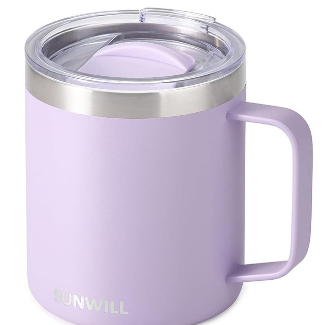 SUNWILL Travel Coffee Mug with Lid, Insulated Tumbler with Handle, 14 oz Stainless Steel Cup for Home, Office, Camping, Powder Coated Orchid