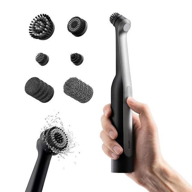 HOTO Wand™ Electric Spin Scrubber, Rechargeable Grout Cleaning Brush, IPX7 Full Body Waterproof Bathroom Scrubber, Power Scrubber with 12 Replaceable Brush Heads for Tiles, Grout, Corners, Crevices