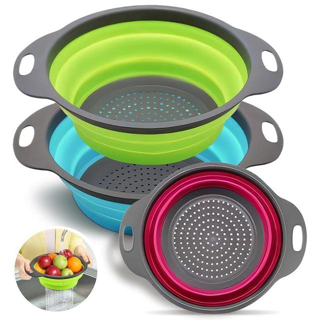 Silicone Collapsible Colander - Small Collapsible Colander for Camping - Versatile Collapsible Colander/Strainer - Space-Saving Squish Collapsible Colander