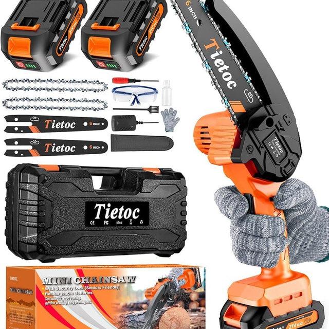 Tietoc Mini Chainsaw 6 Inch Cordless, Portable Electric Chain Saw Small Handheld Battery Powered Super Saws, Gifts for Men Women, Birthday Gift for Dad Fathers Husband Him Her Mom Mothers Grandparent