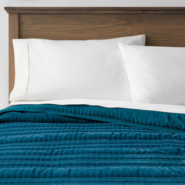 King Lofty Velvet Quilt Dark Teal Blue - Threshold™