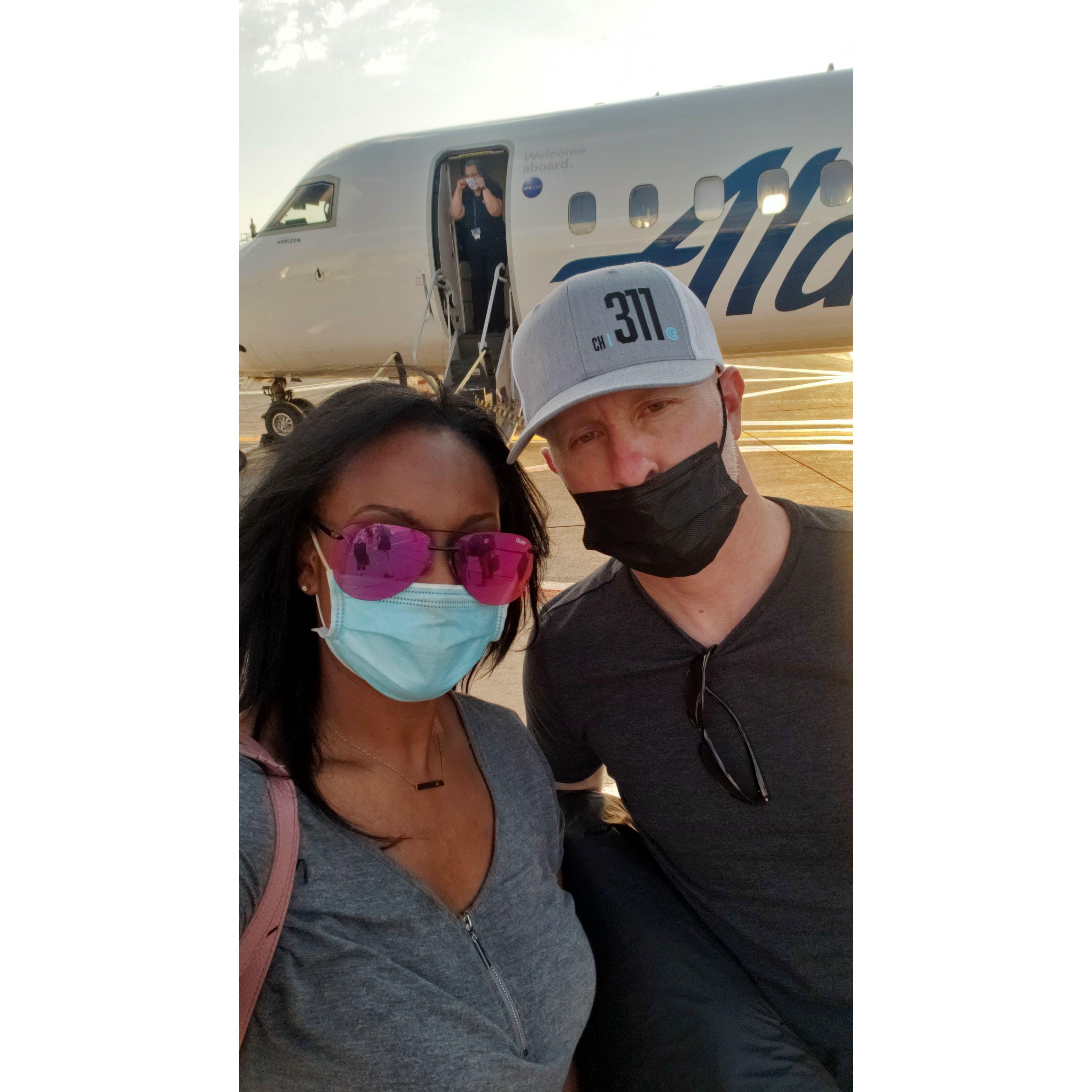 Traveling to our first wedding together. Summer 2021