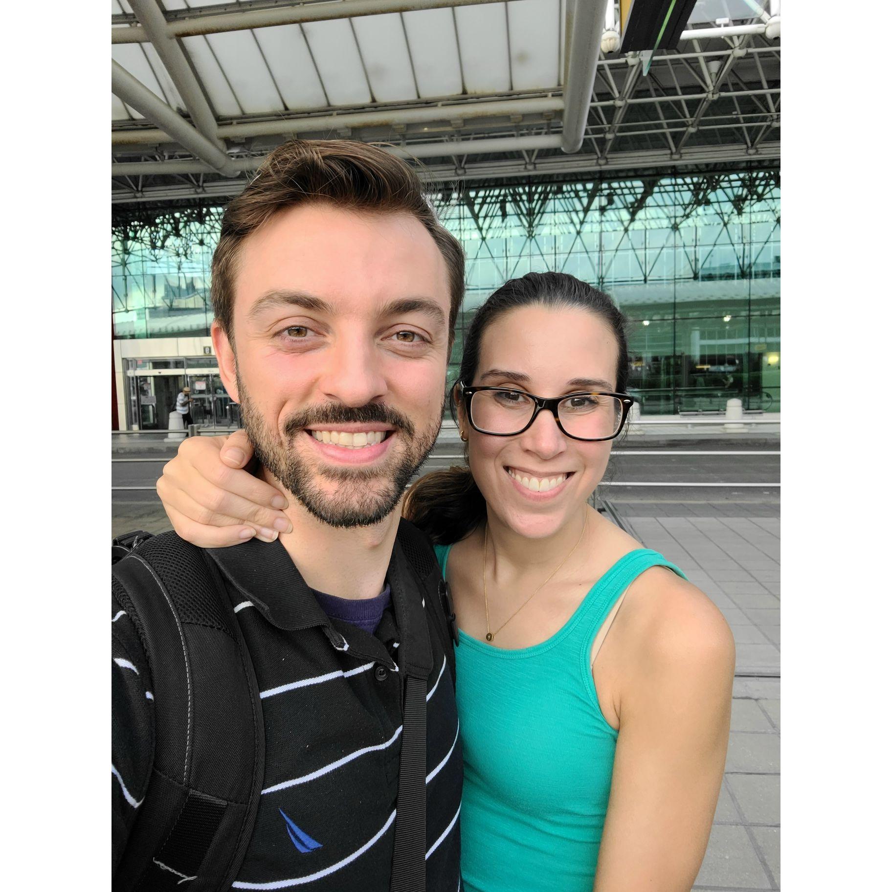 Saying goodbye at the airport when we were long distance