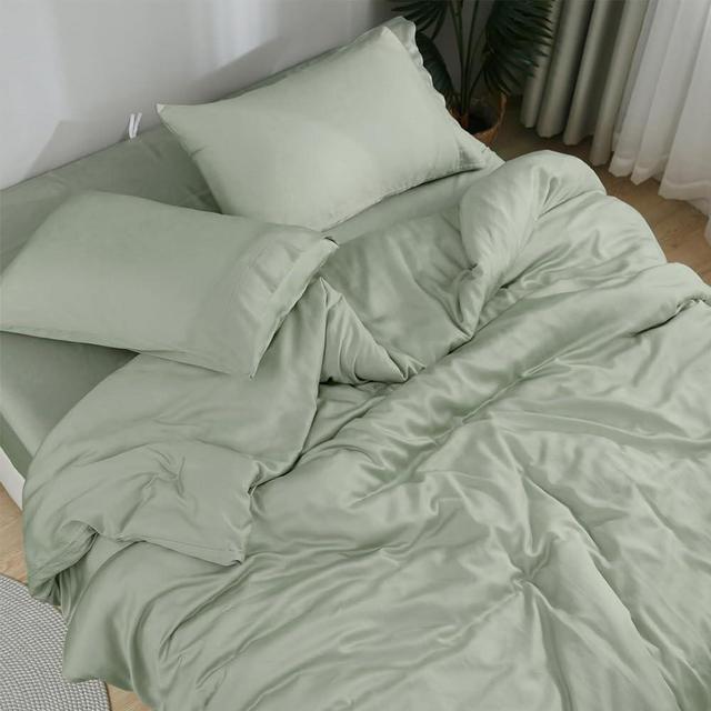 DOZ Sheet Set, 100% Viscose derived from Bamboo, Organically Grown, Buttery Soft, Cooling Sheets, High GSM, Deep Pockets - 4pc - 2 Pillowcases 1 Fitted Sheet 1 Top Sheet (Sage, King)