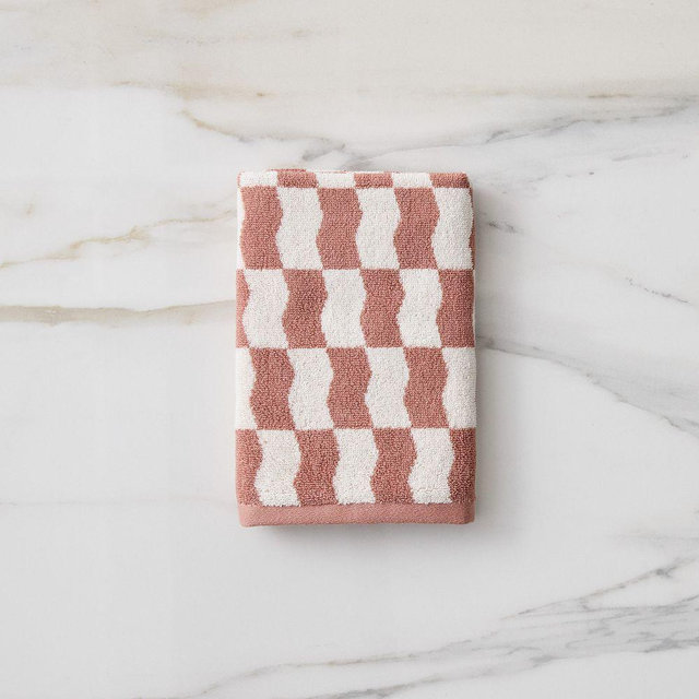 Wavy Block Towel, Hand Towel, Baked Clay