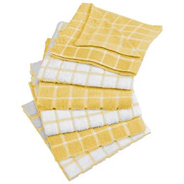 DII Cotton Terry Windowpane Dish Cloths Machine Washable, Absorbant and Multi-Use, 12x12, Yellow