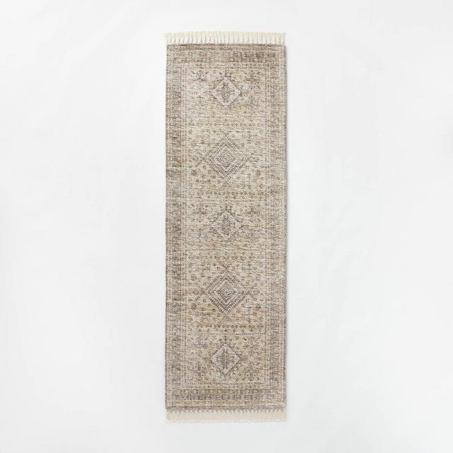2'4"x7' Runner Pine Brook Diamond Persian Style Rug Gray - Threshold™ designed with Studio McGee
