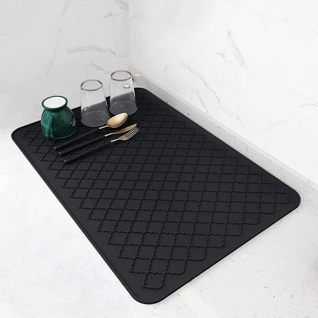 Dish Drying Mats for Kitchen Counter Heat Resistant Mat Kitchen Gadgets (16" x 24", BLACK)