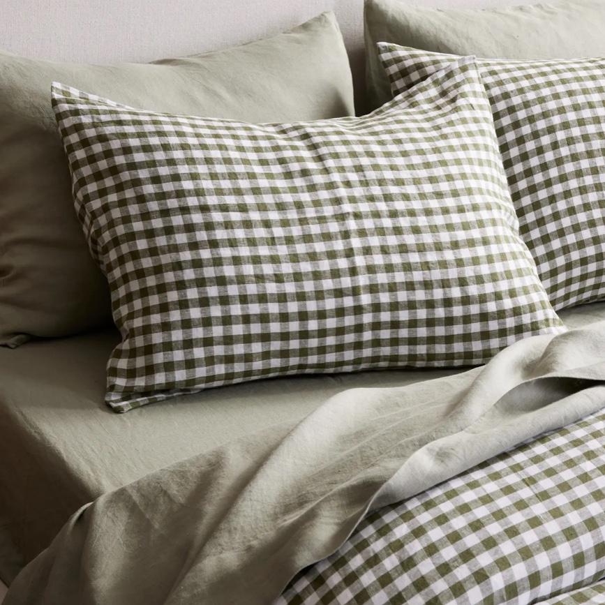 KING European Linen Gingham Duvet Cover Set