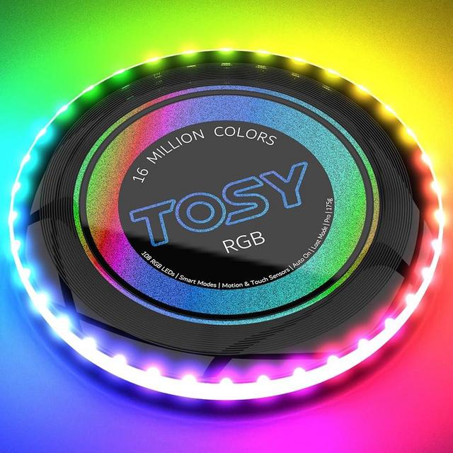 TOSY Flying Disc - 16 Million Color RGB or 36 or 360 LEDs, Extremely Bright, Smart Modes, Auto Light Up, Rechargeable, Cool Fun Christmas, Birthday & Camping Gift for Men/Boys/Teens/Kids, 175g frisbee