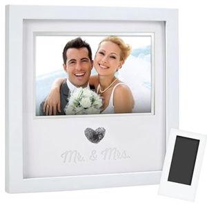 Pearhead Heart Thumbprint Photo Frame and Ink Kit, Wedding Keepsake Registry or Reception Idea, Clean-Touch Pad Included, Bridal Shower Gift, Wall Mount or Tabletop Display, 4x6 Photo, White
