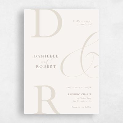Light Oatmeal, Beige Wedding Invitation - Damon Portrait