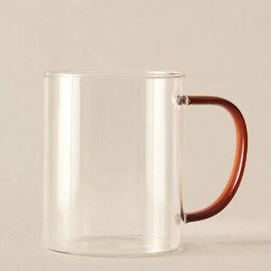 BOROSILICATE GLASS MUG w/ COLORED HANDLE - ORANGE