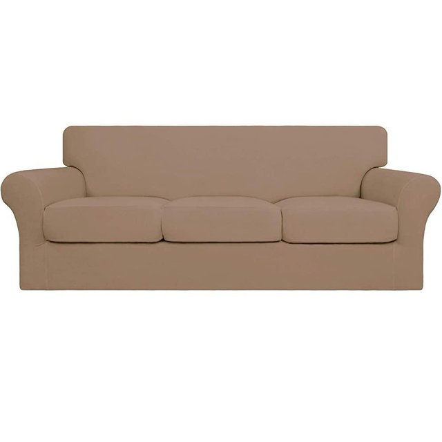 Easy-Going 4 Pieces Stretch Soft Couch Cover for Dogs - Washable Sofa Slipcover for 3 Separate Cushion Couch - Elastic Furniture Protector for Pets, Kids (Sofa, Camel)