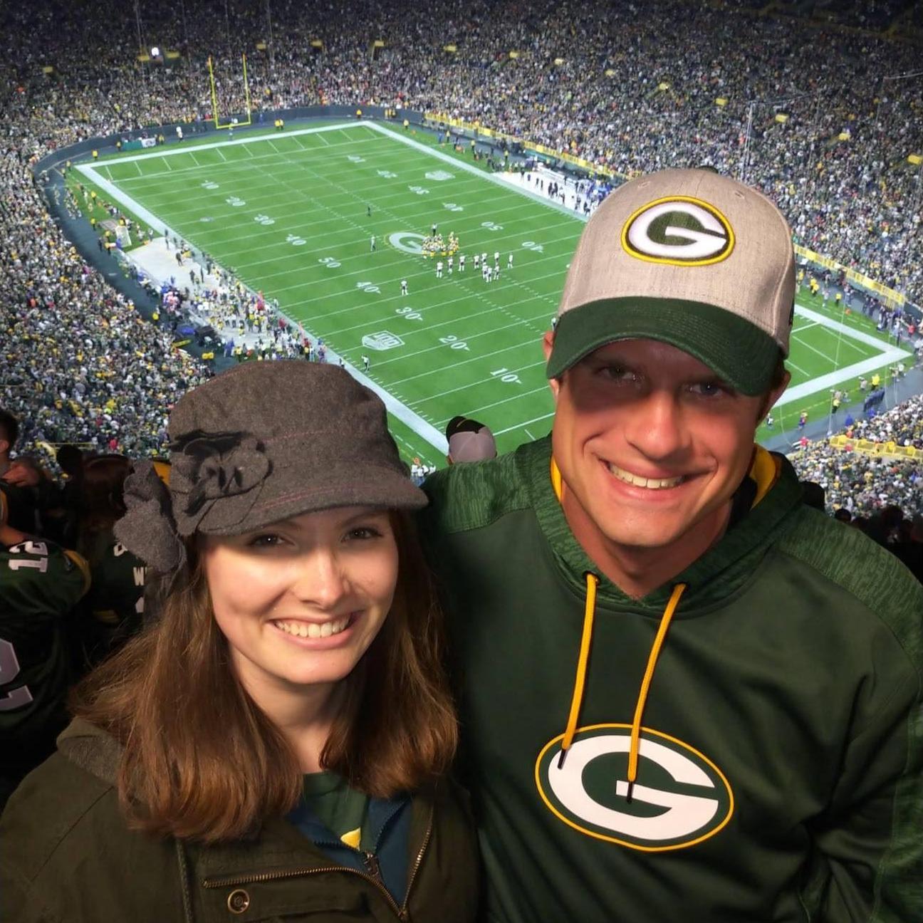 The first time Matt knew he was going to marry Katie was walking to the car with her on 9.9.18 after the Packers Bears game. He proposed on 9.13.19 outside of Lambeau at the top of the sledding hill.
