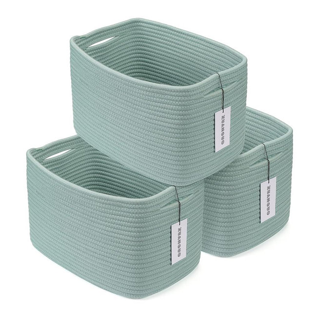 XUANGUO Cotton Rope storage Basket Bins Woven Basket for Organizing Shelves Rectangle Decorative Baskets For storage Clothes Toys Books Towels Square Wicker Nursery basket organizer 3 pack Green